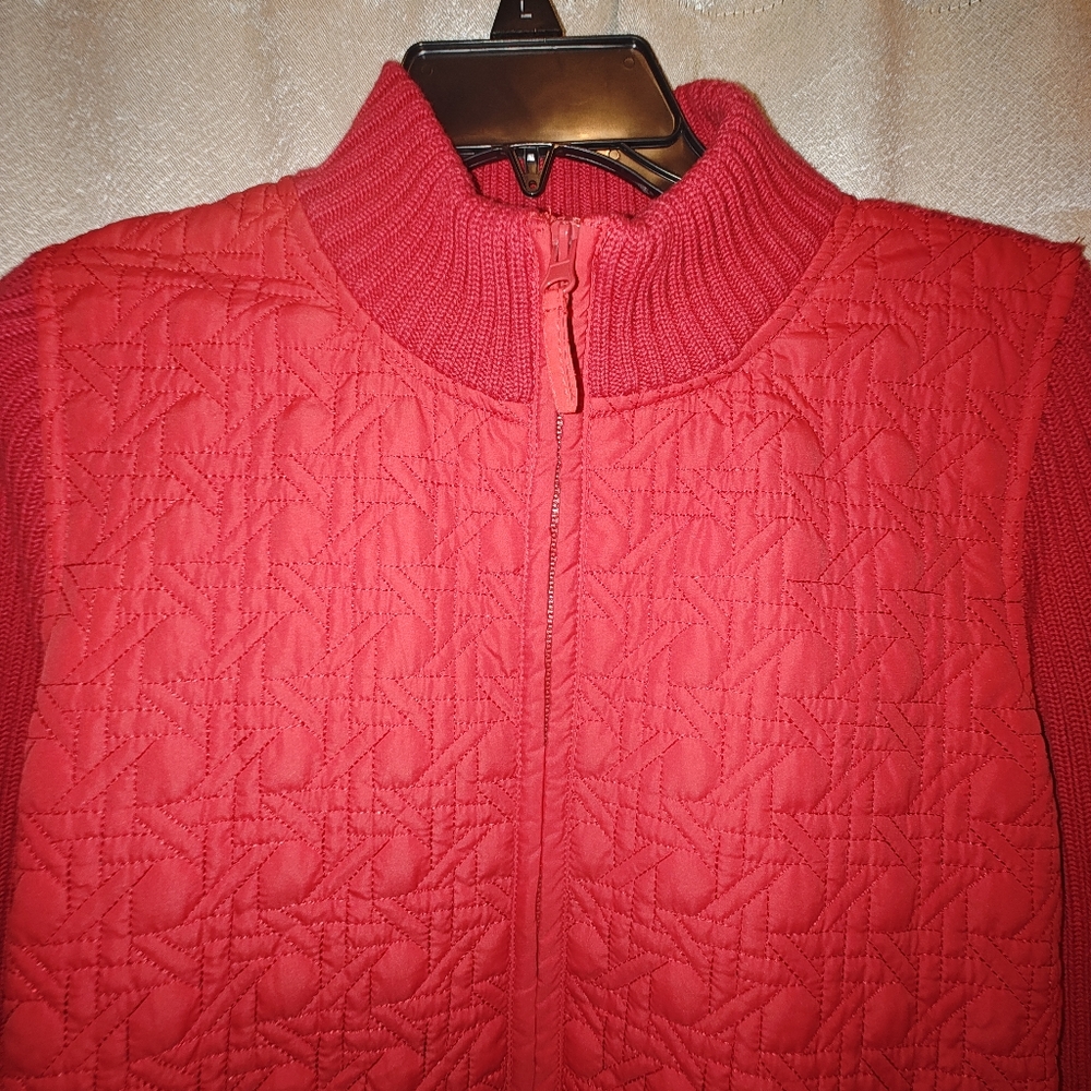 Harve Benard Red Quilted Zip-Up Jacket Mock Neck Sweater Size Medium